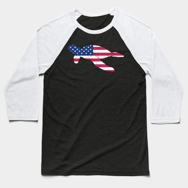 Patriotic Turtle with the US Flag Baseball T-Shirt by RJCatch